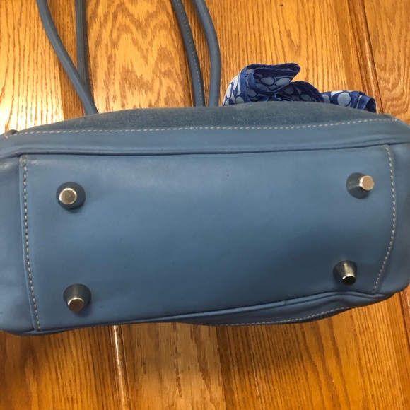 Vintage Coach Canvas Blue Tote Blue Leather Trim - Picture 5 of 8